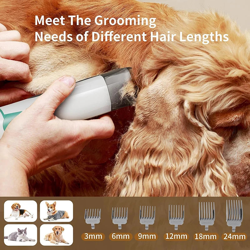 Pet Grooming Vacuum Kit — 99% Hair Collection, Low Noise, Clipper, Nail Grinder for Dogs & Cats