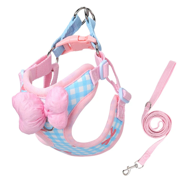 New Style Checkered Pattern Small Breed Dog Leash Pet Puppy Harness Bichon Shiba Inu Schnauzer Breathable Outdoor Walking Leash