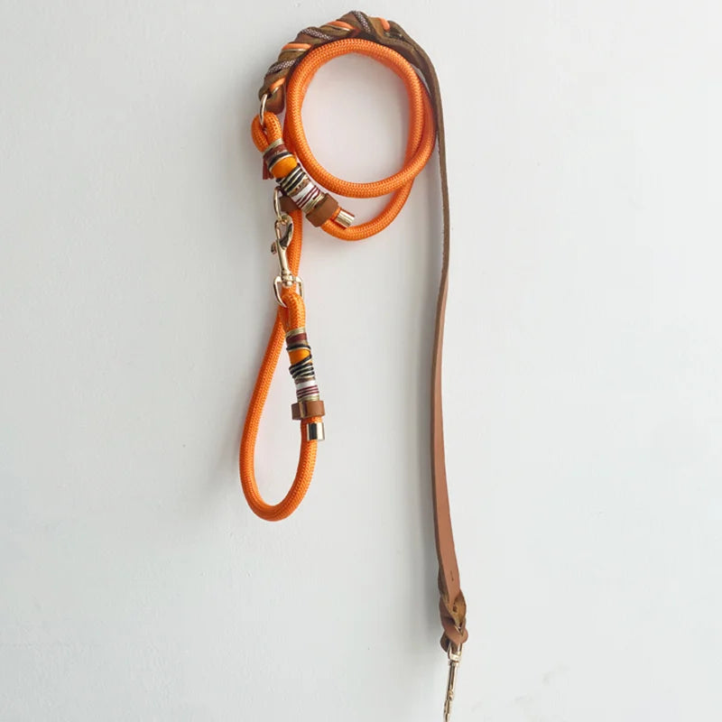 Luxury Braided Leather Dog & Cat Leash | Soft Hands-Free Walking Lead