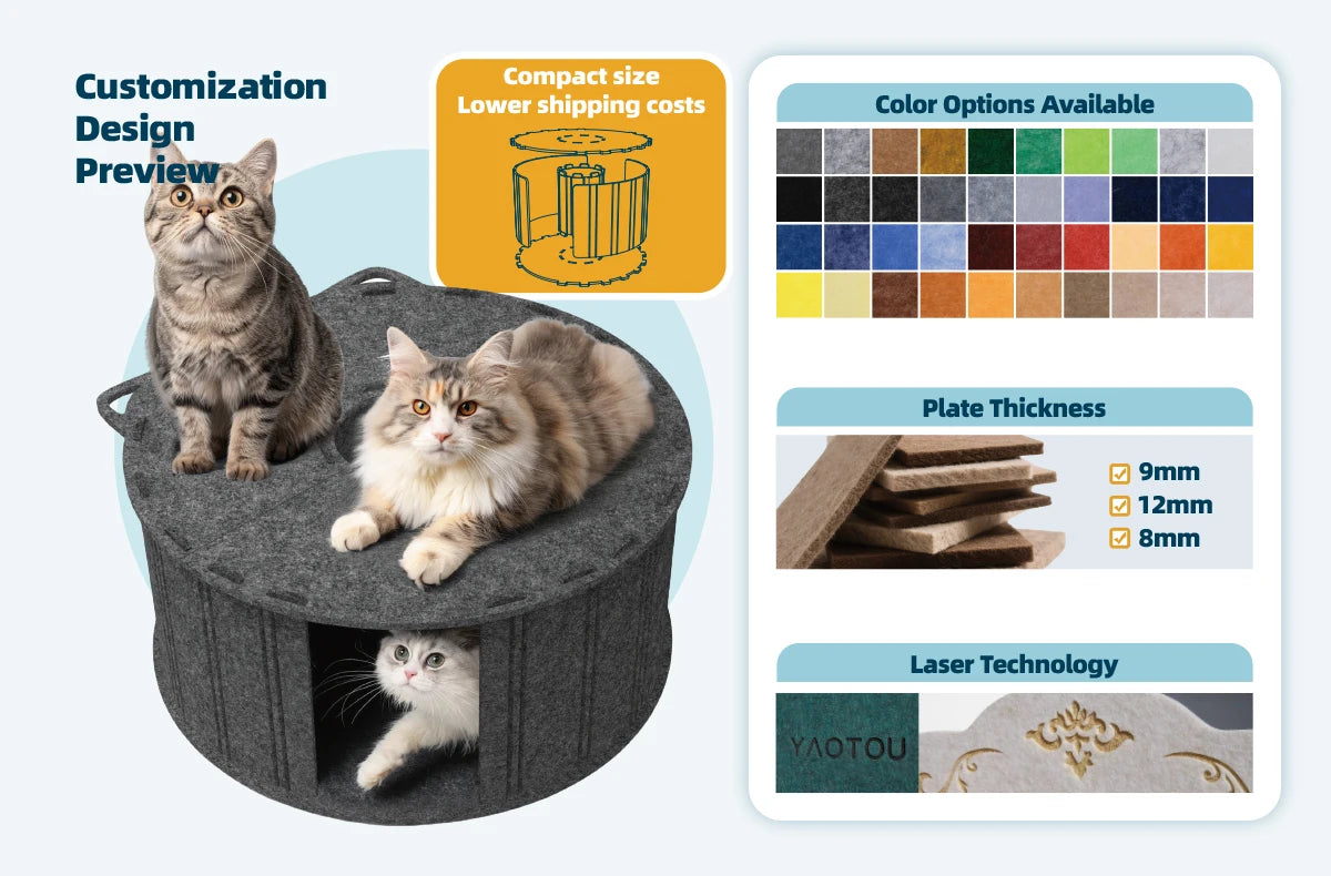 Donut Cat Cave Bed – Felt & Corrugated Cardboard, Cozy Enclosed Cat Sleeping House