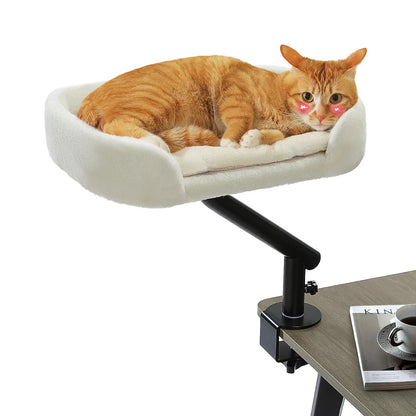 360° Rotating Cat Desk Bed – Clamp-On Cat Perch for Desk, Table Hammock for Indoor Cats