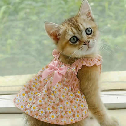 Pet Summer Dress – Pink Floral Print Skirt for Cats & Small Dogs