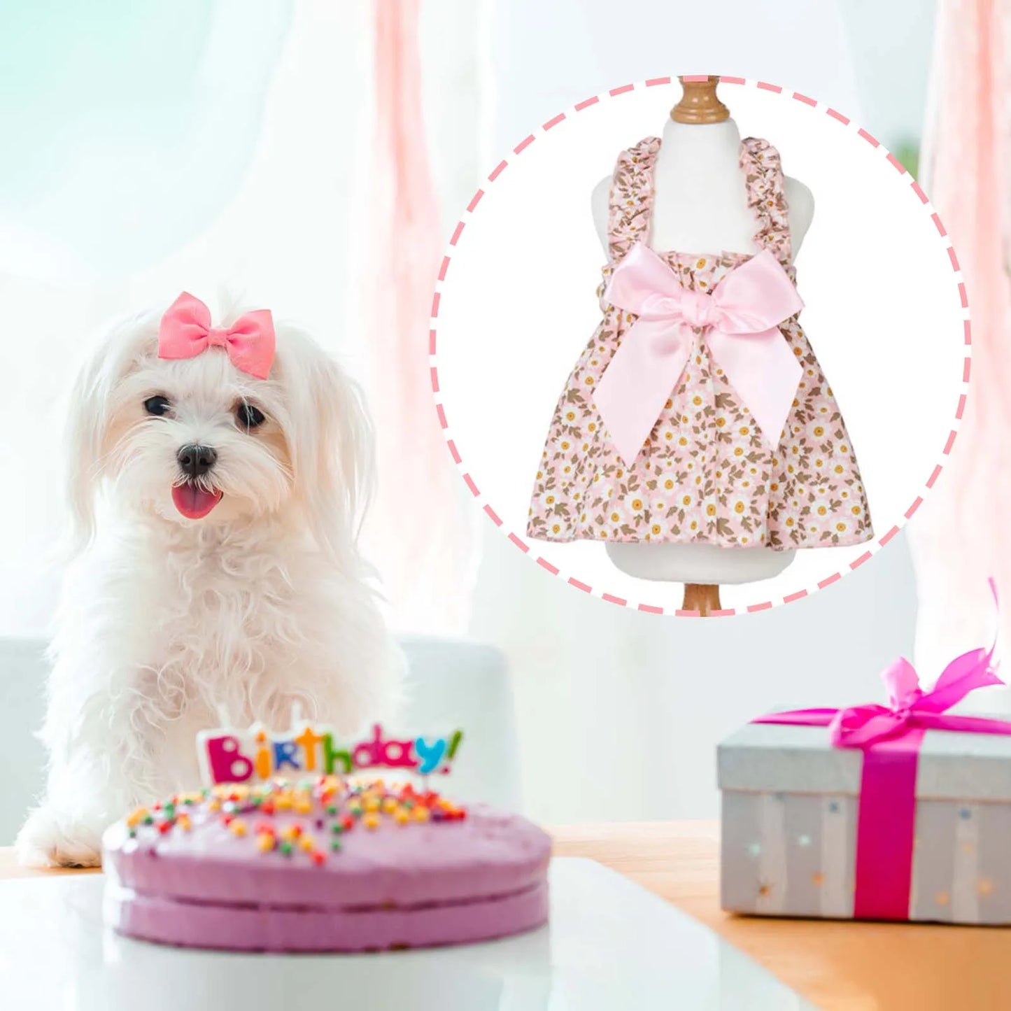 Pet Summer Dress – Pink Floral Print Skirt for Cats & Small Dogs