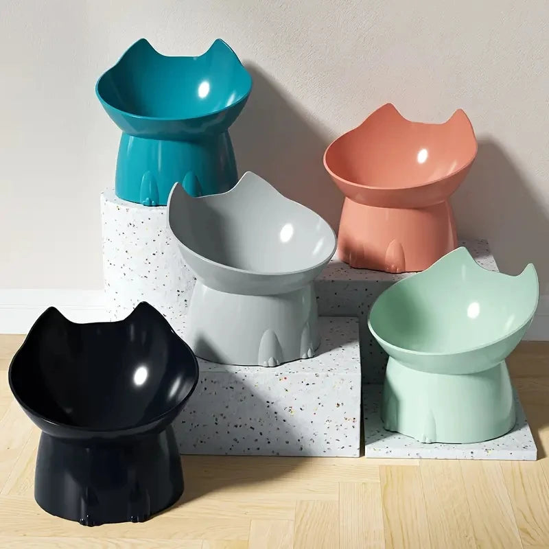 Elevated Tilted Cat Bowl – Anti-Tip Raised Feeding Dish for Neck Protection, Plastic Cat Food Bowl