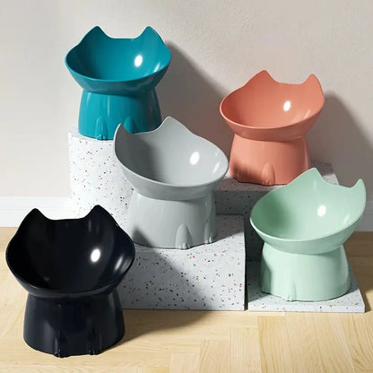 Elevated Tilted Cat Bowl – Anti-Tip Raised Feeding Dish for Neck Protection, Plastic Cat Food Bowl