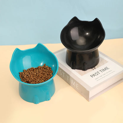 Elevated Tilted Cat Bowl – Anti-Tip Raised Feeding Dish for Neck Protection, Plastic Cat Food Bowl