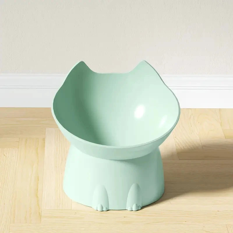 Elevated Tilted Cat Bowl – Anti-Tip Raised Feeding Dish for Neck Protection, Plastic Cat Food Bowl