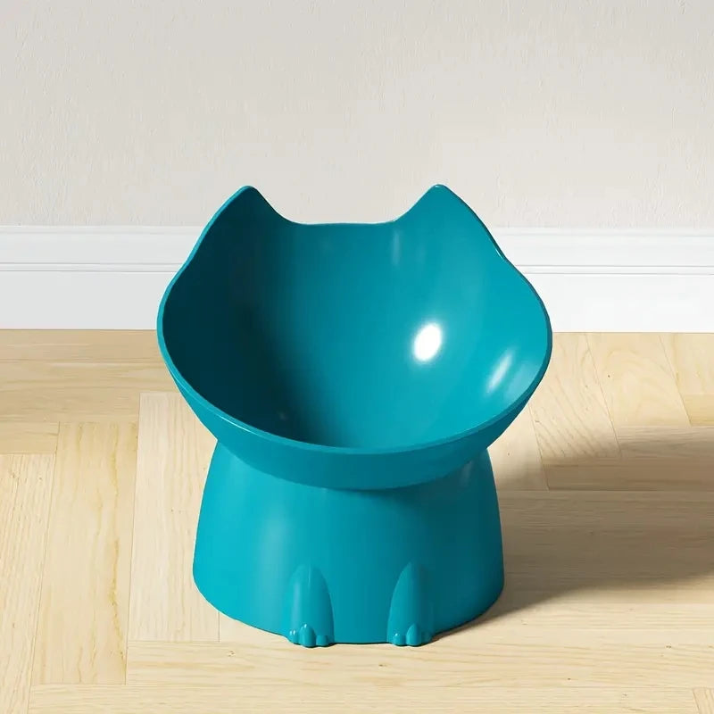 Elevated Tilted Cat Bowl – Anti-Tip Raised Feeding Dish for Neck Protection, Plastic Cat Food Bowl