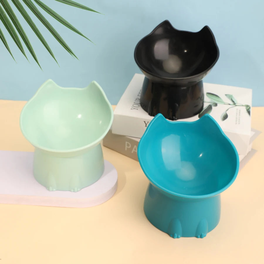 Elevated Tilted Cat Bowl – Anti-Tip Raised Feeding Dish for Neck Protection, Plastic Cat Food Bowl