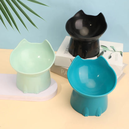 Elevated Tilted Cat Bowl – Anti-Tip Raised Feeding Dish for Neck Protection, Plastic Cat Food Bowl