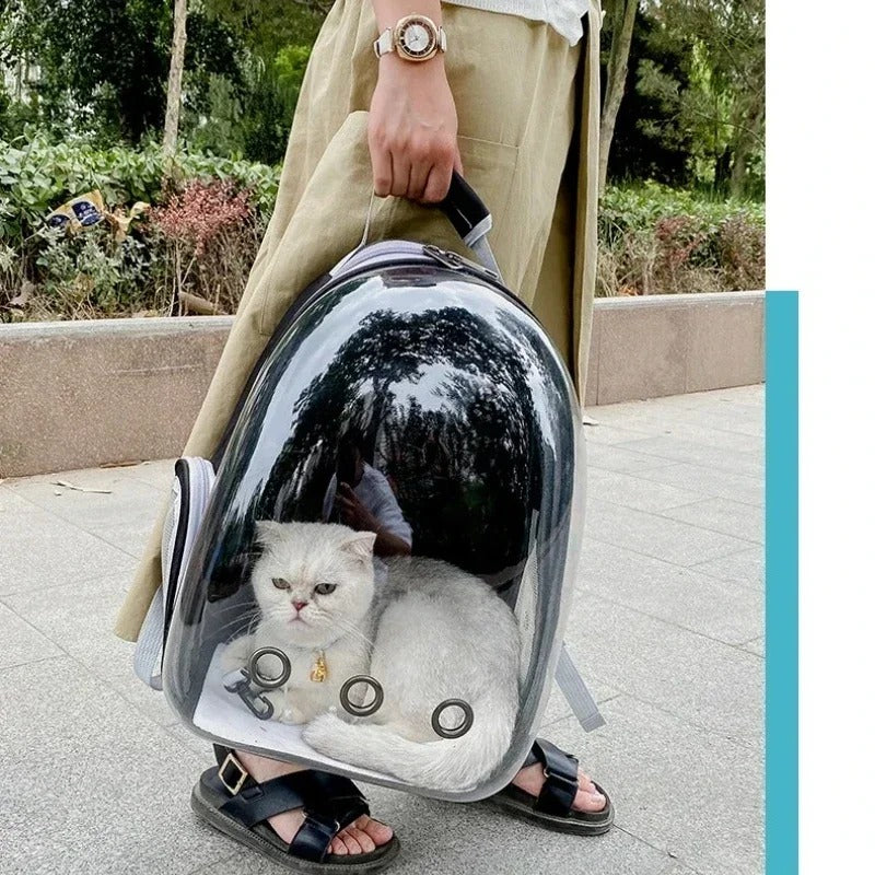 Space Capsule Transparent Pet Backpack Carrier – Breathable PVC Window Bag for Cats & Small Dogs, 40x16x34cm
