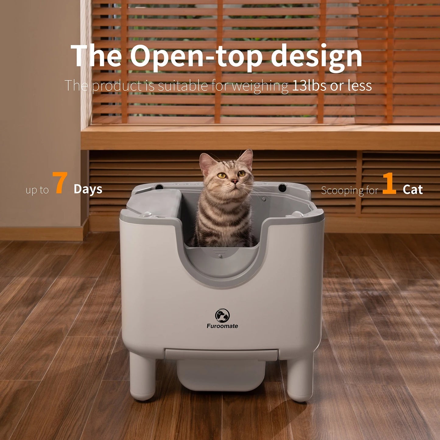 Self-Cleaning Litter Box – Open-Top Automatic Cat Litter Box with 9-Sensor Safety & 7-Day Waste Bin