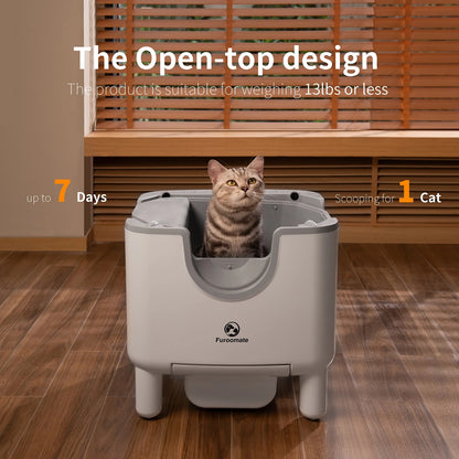 Self-Cleaning Litter Box – Open-Top Automatic Cat Litter Box with 9-Sensor Safety & 7-Day Waste Bin