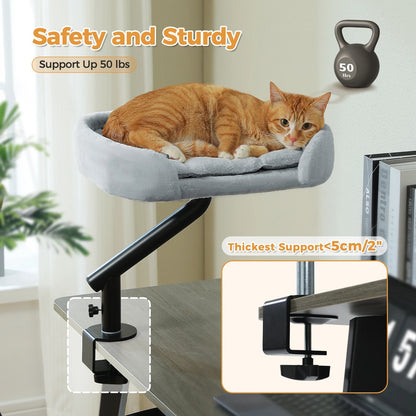 360° Rotating Cat Desk Bed – Clamp-On Cat Perch for Desk, Table Hammock for Indoor Cats