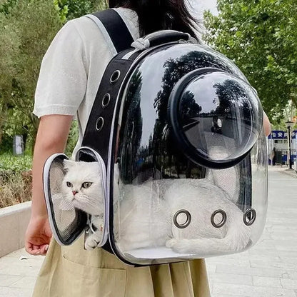 Space Capsule Transparent Pet Backpack Carrier – Breathable PVC Window Bag for Cats & Small Dogs, 40x16x34cm