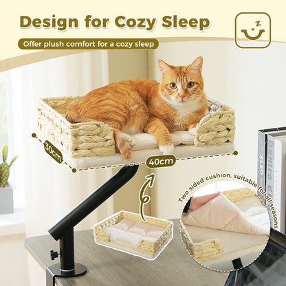 360° Rotating Cat Desk Bed – Clamp-On Cat Perch for Desk, Table Hammock for Indoor Cats