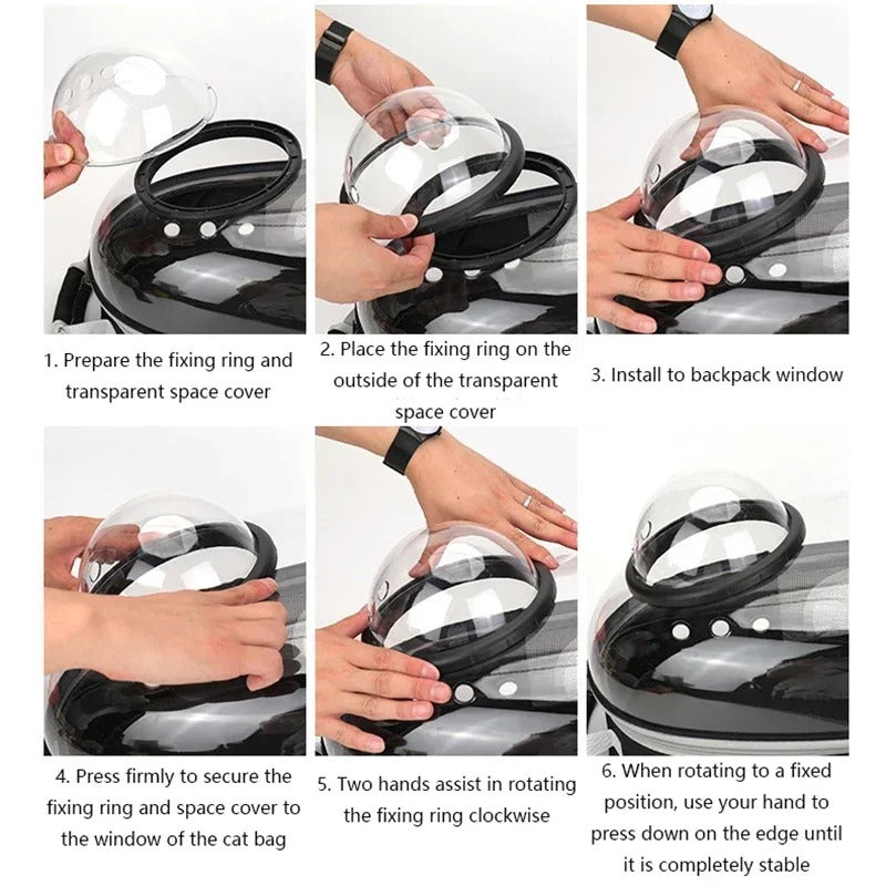 Space Capsule Transparent Pet Backpack Carrier – Breathable PVC Window Bag for Cats & Small Dogs, 40x16x34cm