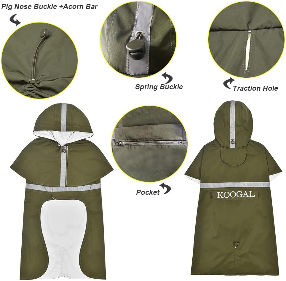 Large Dog Raincoat Waterproof Jacket – Convertible Rain Poncho for Medium & Large Dogs, 5 Colors, 2XL–6XL (20–110 lbs)