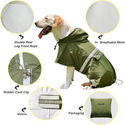 Large Dog Raincoat Waterproof Jacket – Convertible Rain Poncho for Medium & Large Dogs, 5 Colors, 2XL–6XL (20–110 lbs)
