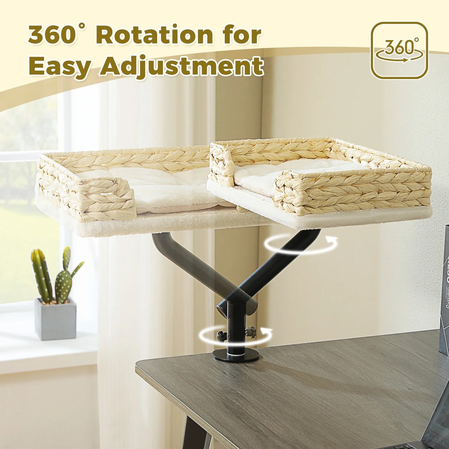 360° Rotating Cat Desk Bed – Clamp-On Cat Perch for Desk, Table Hammock for Indoor Cats