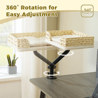 360° Rotating Cat Desk Bed – Clamp-On Cat Perch for Desk, Table Hammock for Indoor Cats