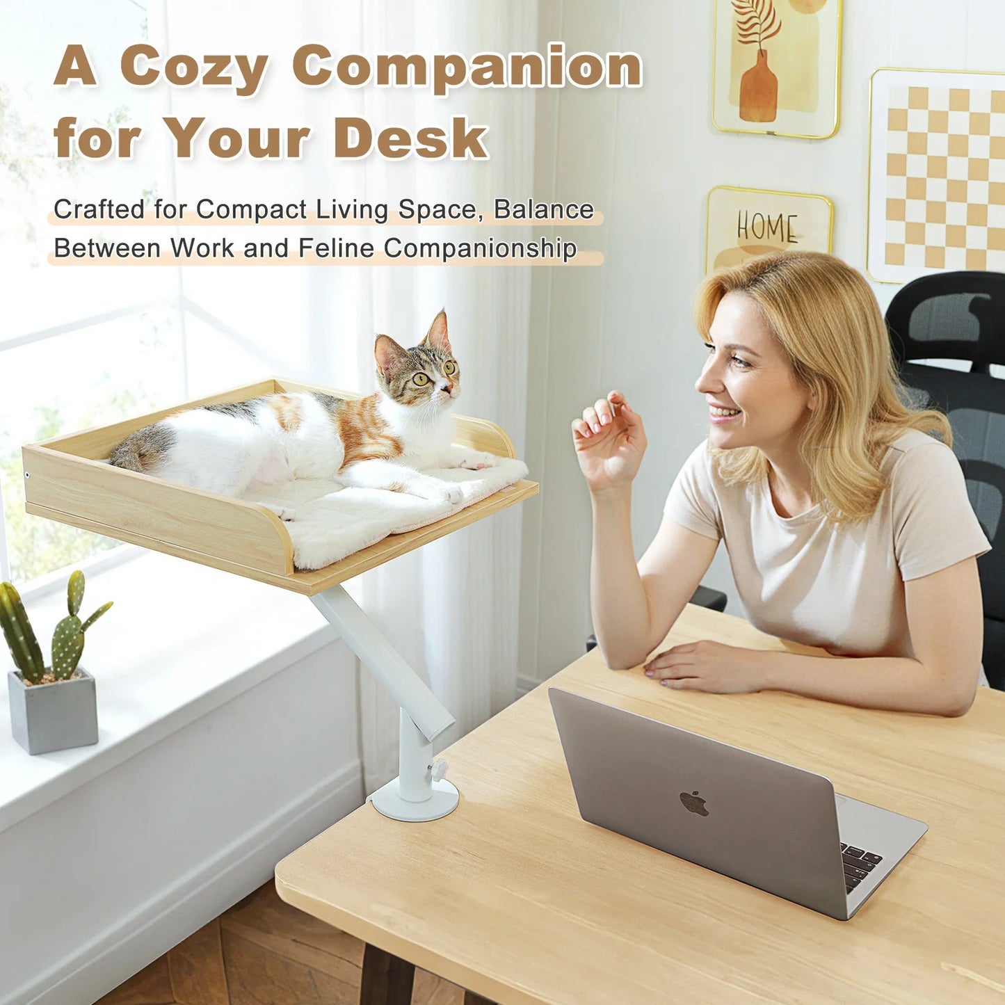 360° Rotating Cat Desk Bed – Clamp-On Cat Perch for Desk, Table Hammock for Indoor Cats