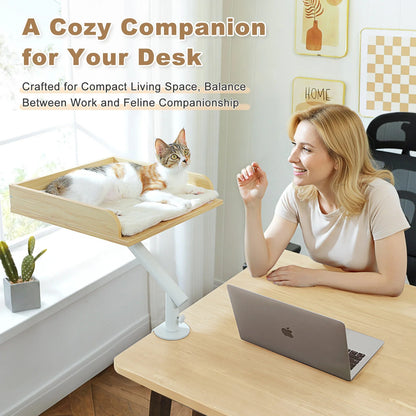 360° Rotating Cat Desk Bed – Clamp-On Cat Perch for Desk, Table Hammock for Indoor Cats