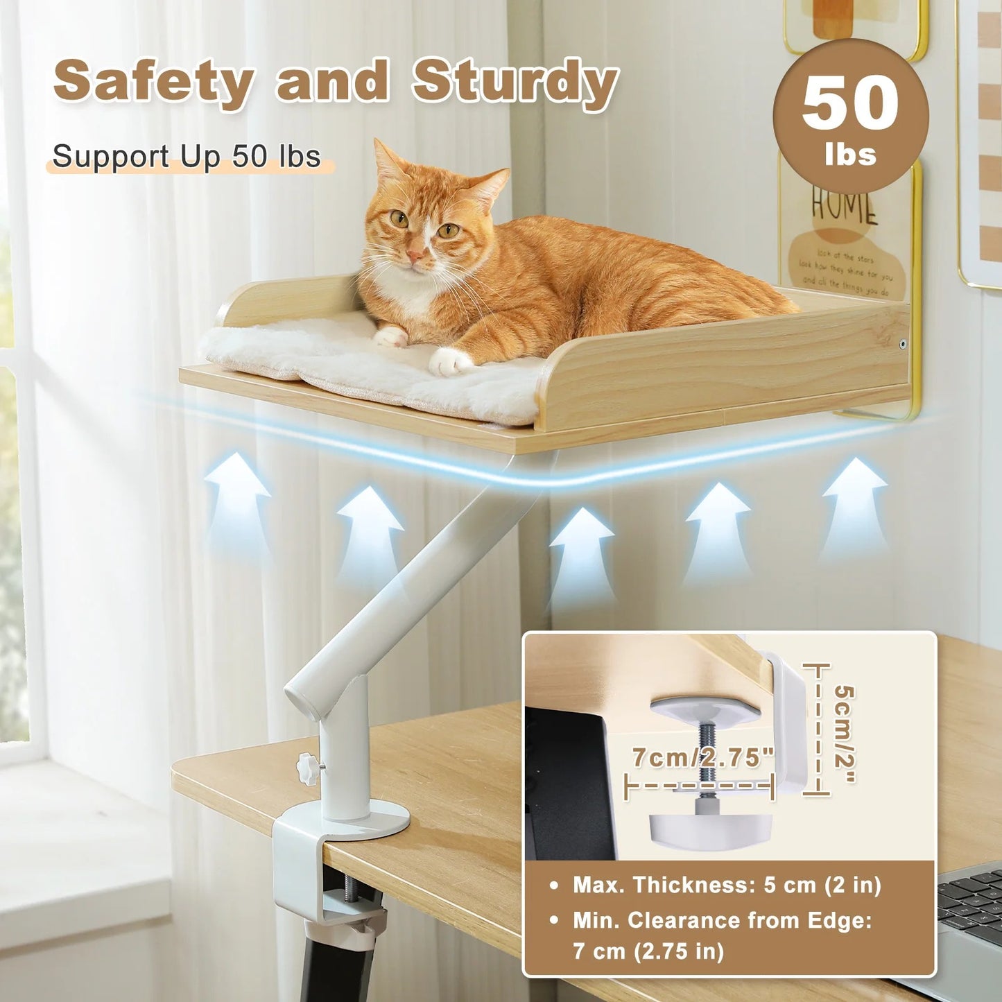 360° Rotating Cat Desk Bed – Clamp-On Cat Perch for Desk, Table Hammock for Indoor Cats