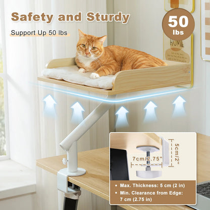 360° Rotating Cat Desk Bed – Clamp-On Cat Perch for Desk, Table Hammock for Indoor Cats
