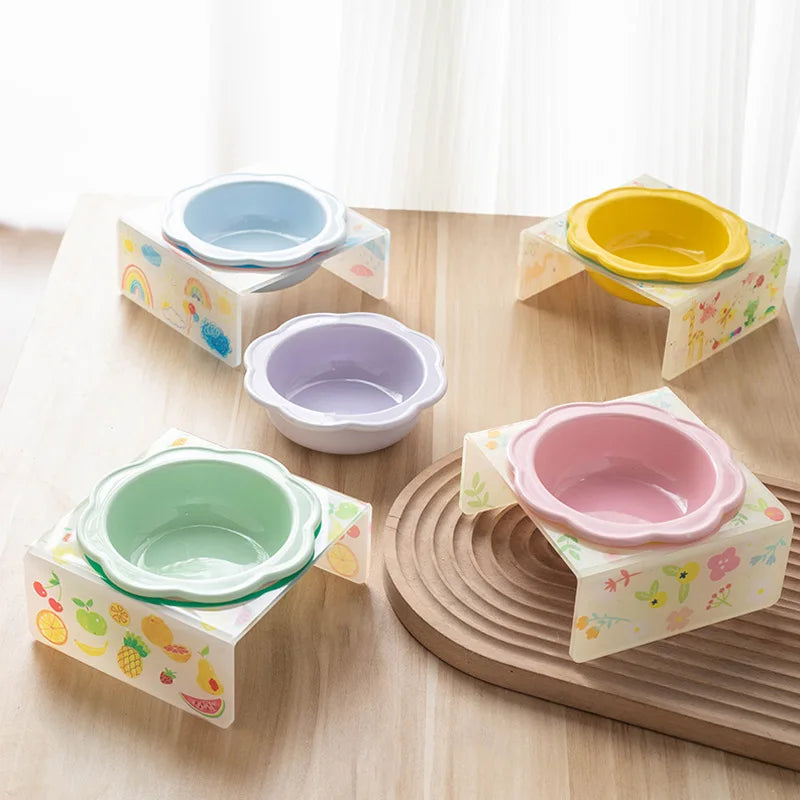 Cartoon Pet Bowl Cat Bowl Acrylic Stand Floral Ceramic Cat Bowl Neck Protection Cat Bowl Dog Food Bowl Cat Feeder  Pet Supplies