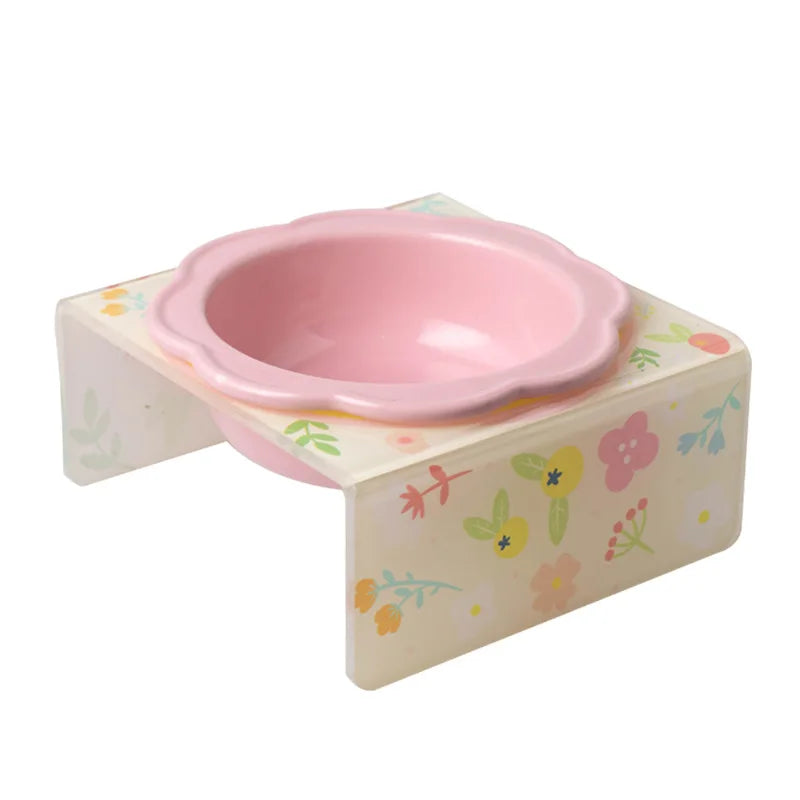 Cartoon Pet Bowl Cat Bowl Acrylic Stand Floral Ceramic Cat Bowl Neck Protection Cat Bowl Dog Food Bowl Cat Feeder  Pet Supplies