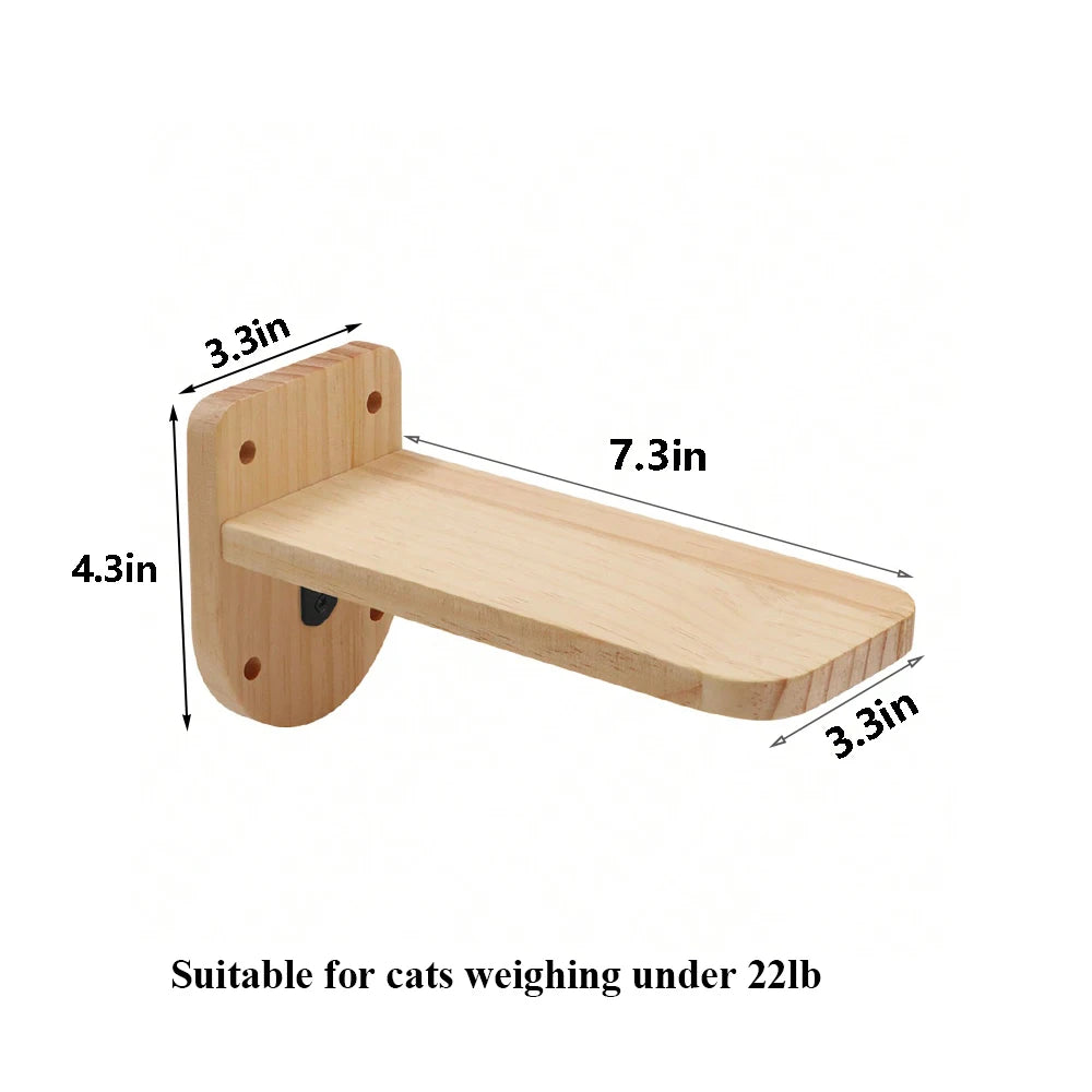 Wall-Mounted Cat Climbing Shelf – Modular Cat Wall Furniture with Hammock, Stairway, Scratching Post & Perch, Pine Wood