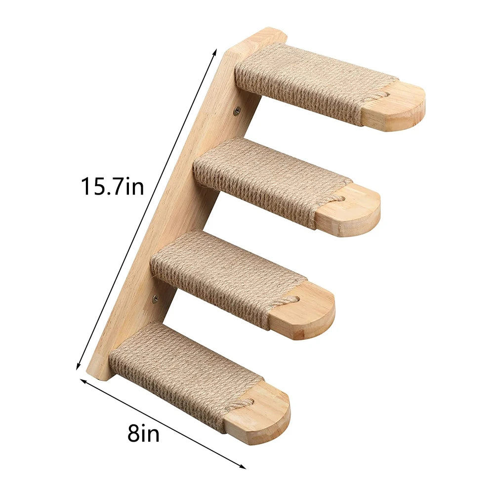 Wall-Mounted Cat Climbing Shelf – Modular Cat Wall Furniture with Hammock, Stairway, Scratching Post & Perch, Pine Wood