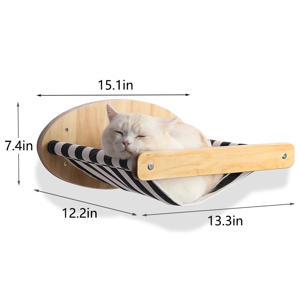 Wall-Mounted Cat Climbing Shelf – Modular Cat Wall Furniture with Hammock, Stairway, Scratching Post & Perch, Pine Wood