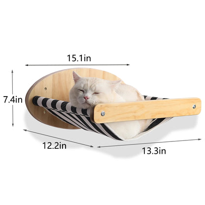 Wall-Mounted Cat Climbing Shelf – Modular Cat Wall Furniture with Hammock, Stairway, Scratching Post & Perch, Pine Wood