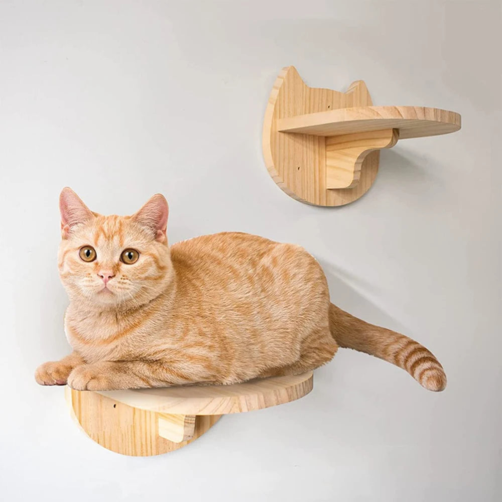 Wall-Mounted Cat Climbing Shelf – Modular Cat Wall Furniture with Hammock, Stairway, Scratching Post & Perch, Pine Wood
