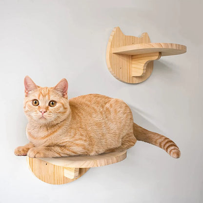 Wall-Mounted Cat Climbing Shelf – Modular Cat Wall Furniture with Hammock, Stairway, Scratching Post & Perch, Pine Wood