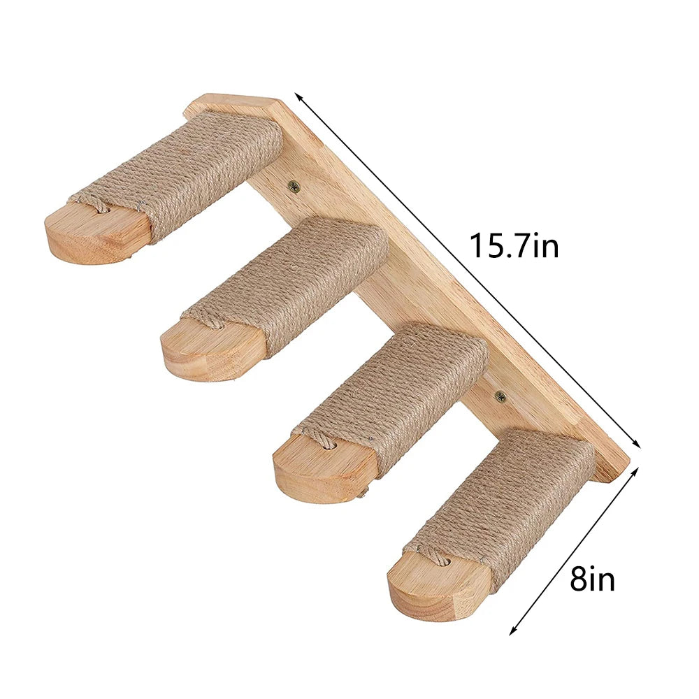 Wall-Mounted Cat Climbing Shelf – Modular Cat Wall Furniture with Hammock, Stairway, Scratching Post & Perch, Pine Wood