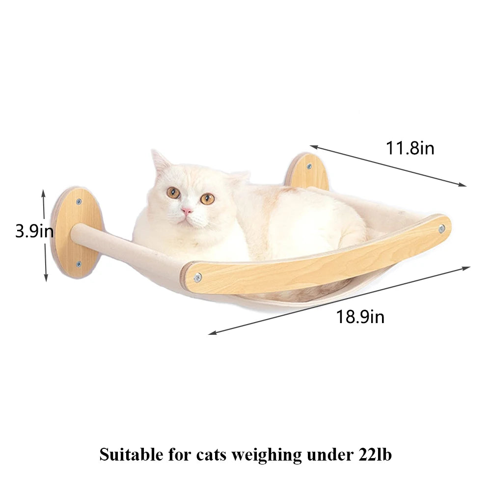 Wall-Mounted Cat Climbing Shelf – Modular Cat Wall Furniture with Hammock, Stairway, Scratching Post & Perch, Pine Wood