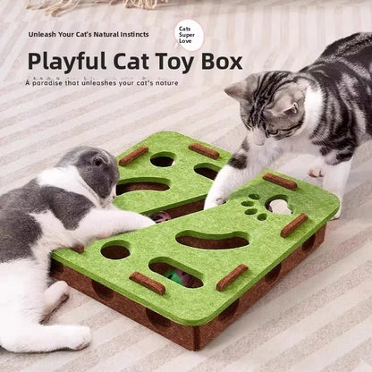 Felt Cat Puzzle Box Playhouse & Ball Launcher for Indoor Cats