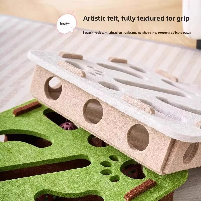 Felt Cat Puzzle Box Playhouse & Ball Launcher for Indoor Cats