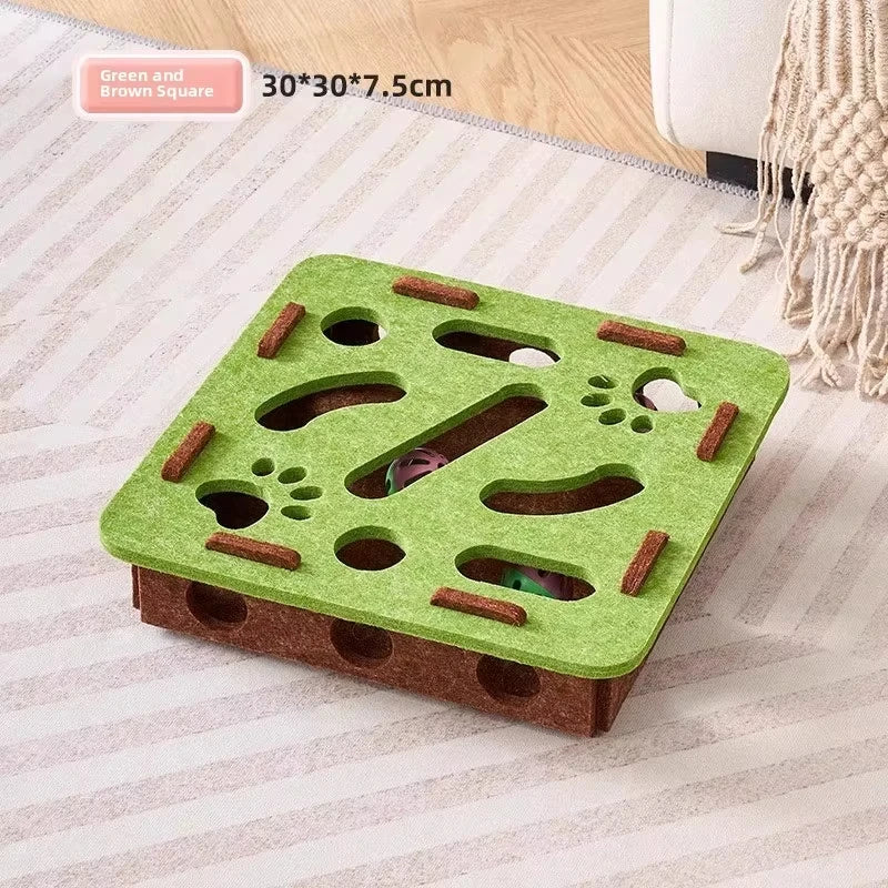 Felt Cat Puzzle Box Playhouse & Ball Launcher for Indoor Cats