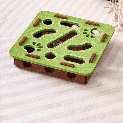 Felt Cat Puzzle Box Playhouse & Ball Launcher for Indoor Cats