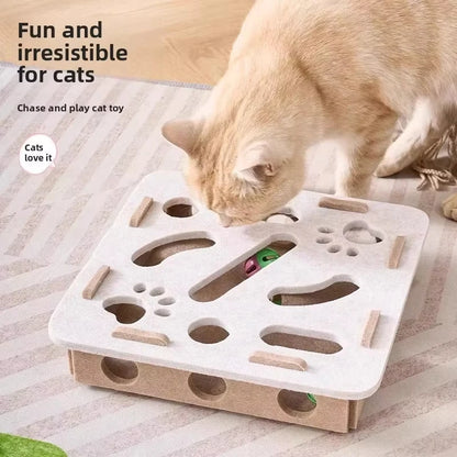 Felt Cat Puzzle Box Playhouse & Ball Launcher for Indoor Cats