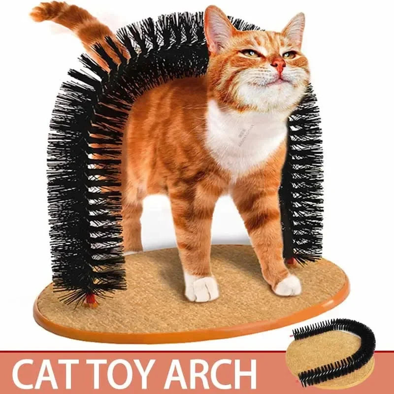 Cat Arch Self-Grooming Brush – Massage Rubbing Brush with Scratching Pad, Interactive Cat Toy for Hair Removal & Grooming