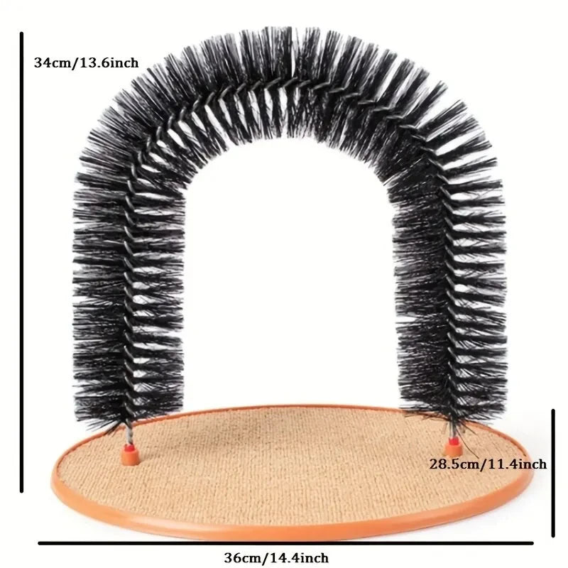 Cat Arch Self-Grooming Brush – Massage Rubbing Brush with Scratching Pad, Interactive Cat Toy for Hair Removal & Grooming