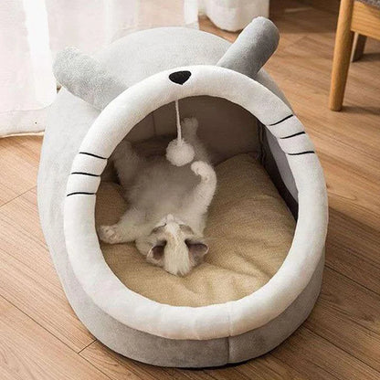 Cartoon Cat Ear Cave Bed – Semi-Enclosed, Washable, Foldable Deep Sleep Bed for Cats & Small Dogs