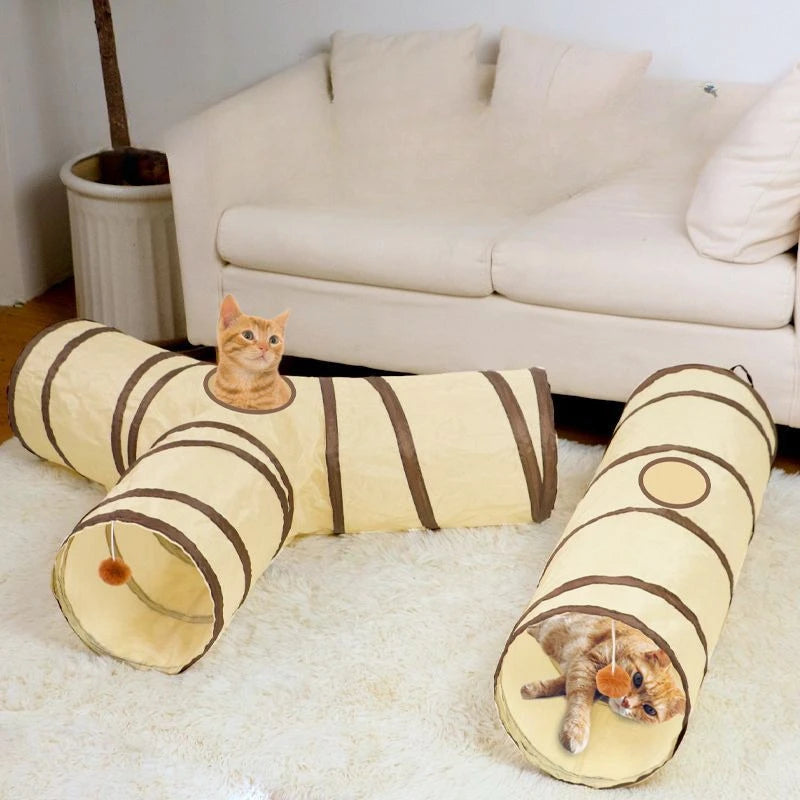 Foldable Cat Play Tunnel – Interactive Collapsible Tube Toy for Cats & Kittens, Multiple Shapes, Night Light Option