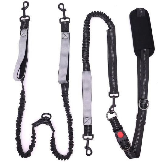Hands-Free Running Dog Leash Waist Belt | Dual Handle Bungee Leash for Jogging