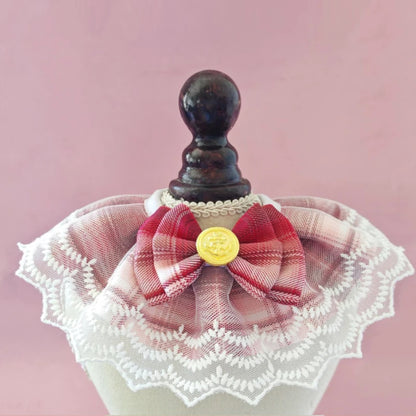 NEW Cat Products Winter Polyester Pet Bow Bib with Lace Edges Sweet Spring and Summer Styles Checkered Fabric